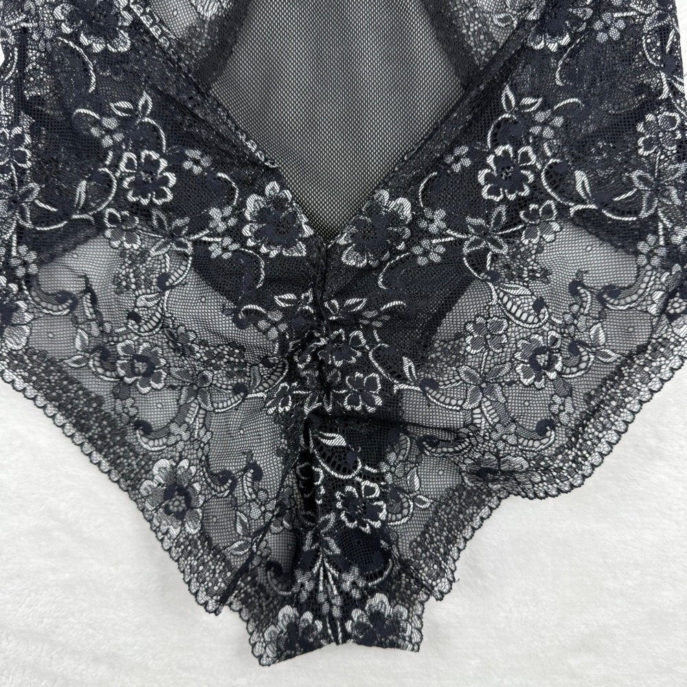 Victoria's Secret Very Sexy Black Lace Silver Metallic Halter Teddy Bodysuit S - Picture 4 of 10